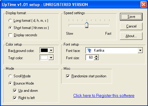 UpTime Screen Saver Congifuration